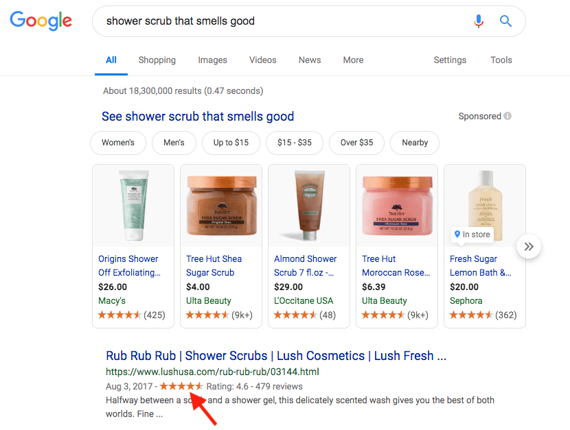 shower scrub search example with reviews