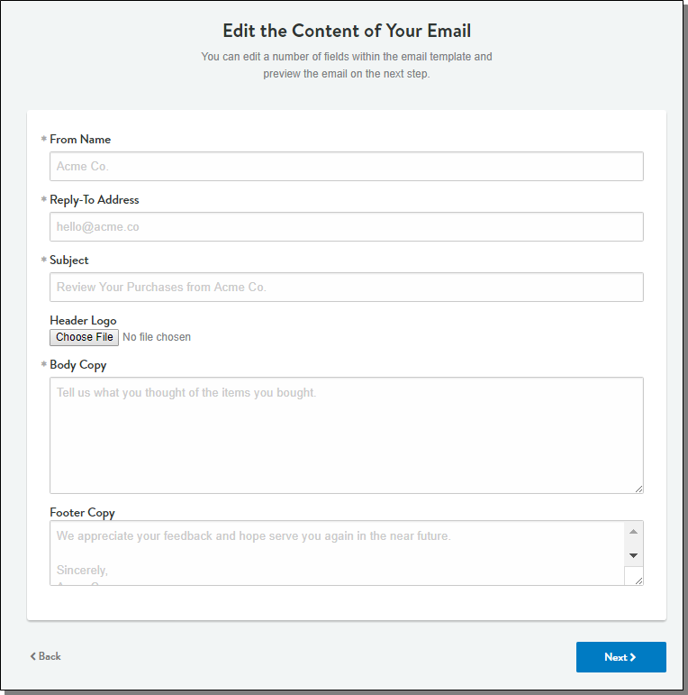 post purchase email form example