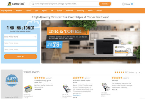 Screenshot of the Carrot Ink website displaying top-reviews for key products.