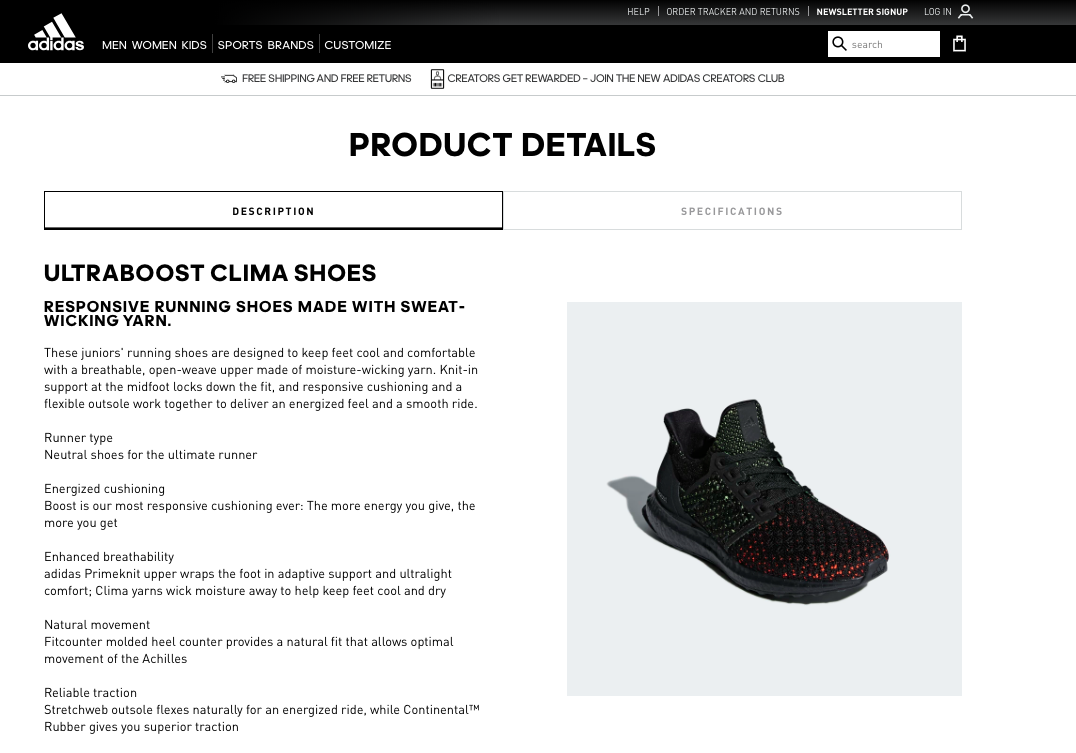 adidas ultraboost product description example