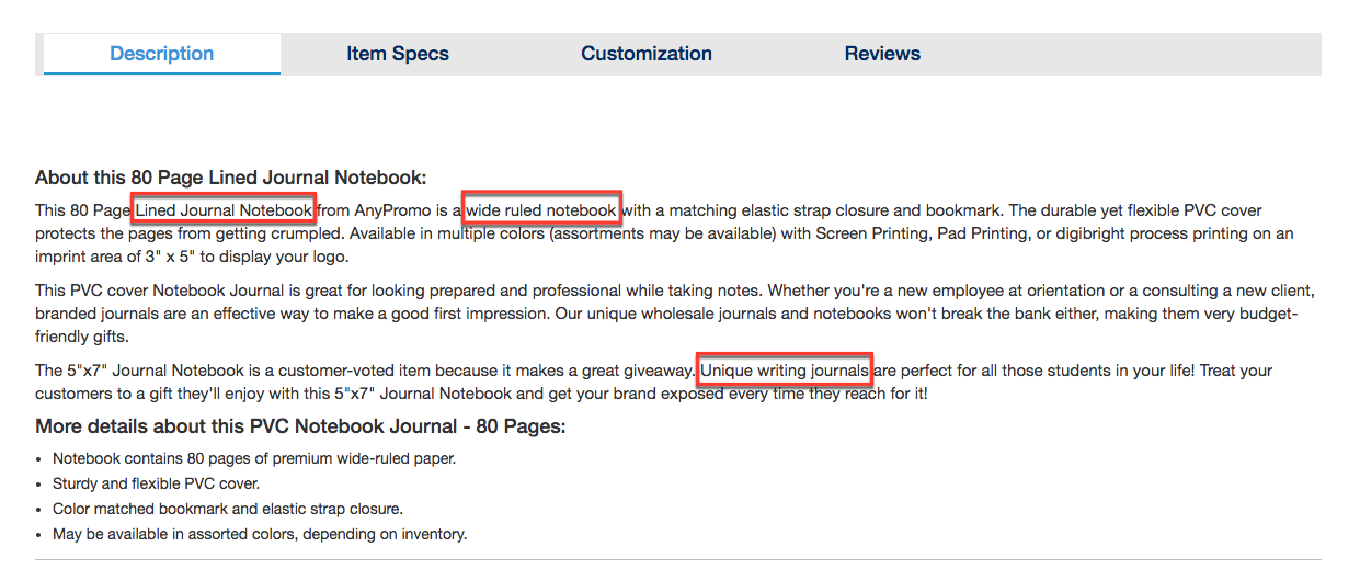 anypromo product description with keywords