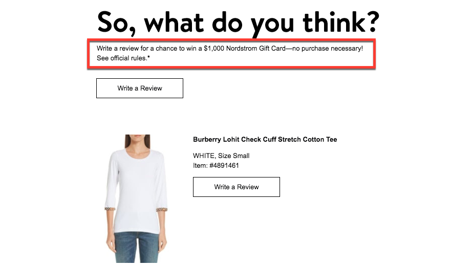 nordstrom post-purchase email example