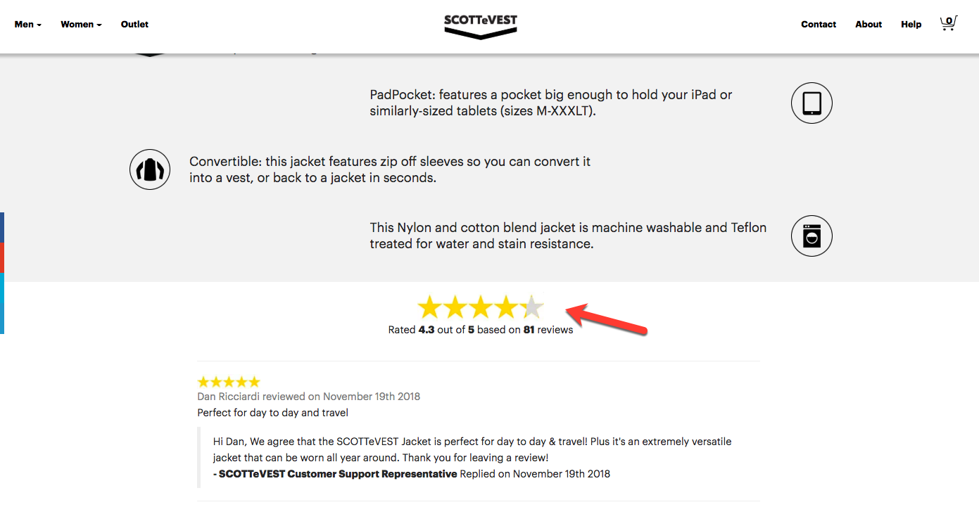 scottevest reviews display on product pages
