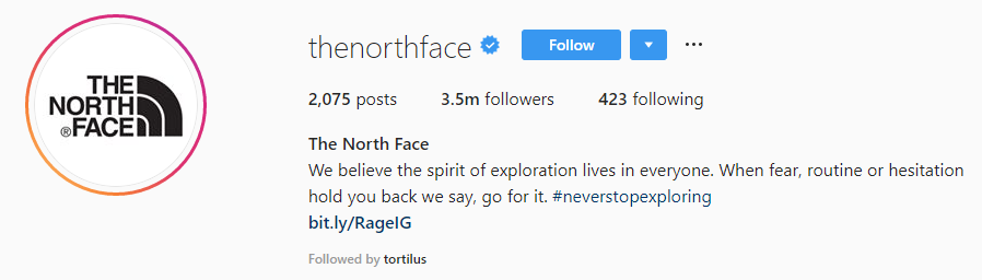 the northface instagram bio page