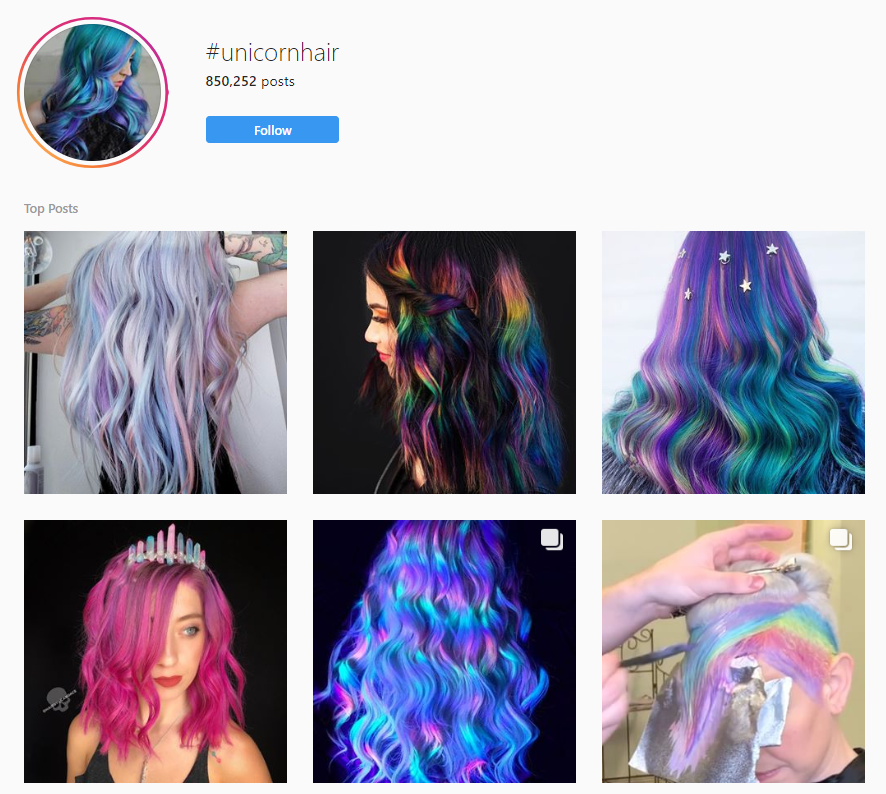 unicorn hair hashtag search on instagram