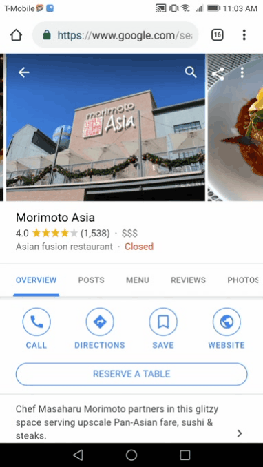 Google scroll through menu items
