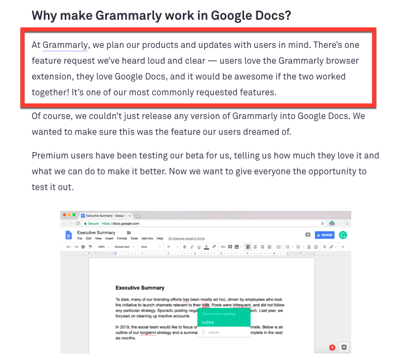 grammarly messaging on blog