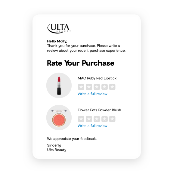 Ulta Post Purchase Email