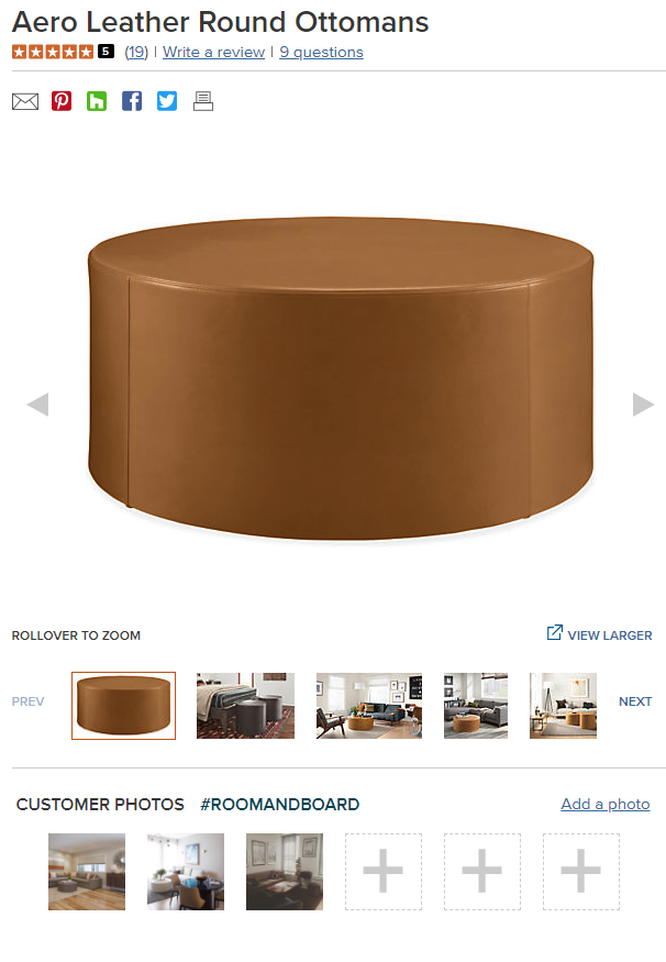 aero leather round ottoman product example