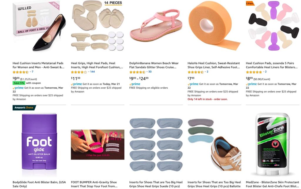 amazon shoe insert search example