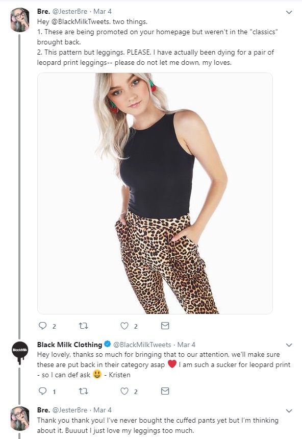 black milk clothing twitter engagement