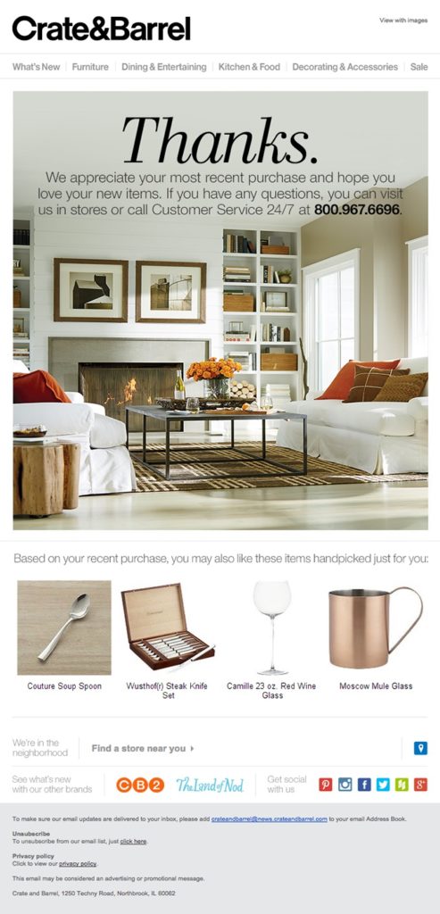 crate and barrel based on purchases feature