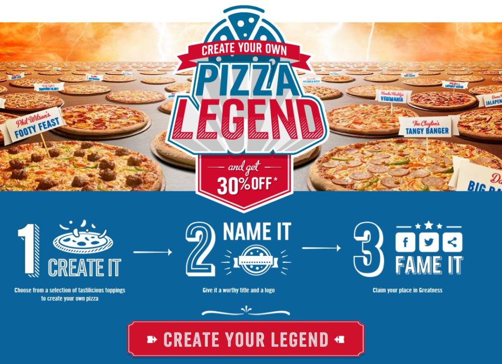 dominos pizza legends CTA example