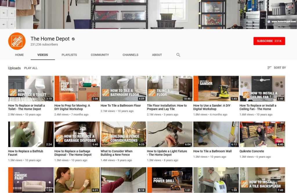 home depot youtube channel examples