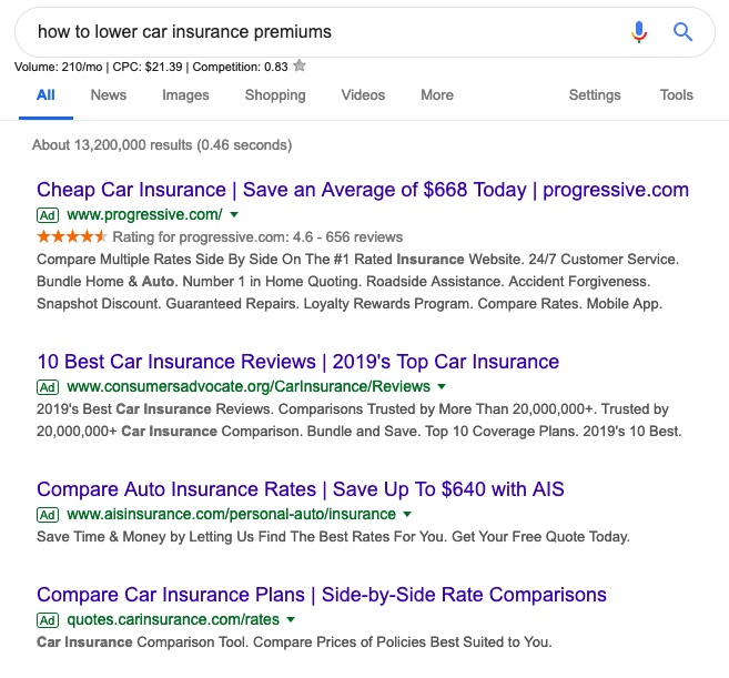 how to lower car insurance search example