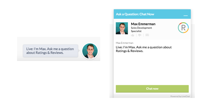 livechat example on PowerReviews