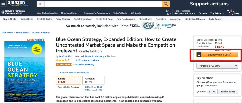 one-click checkout example on Amazon