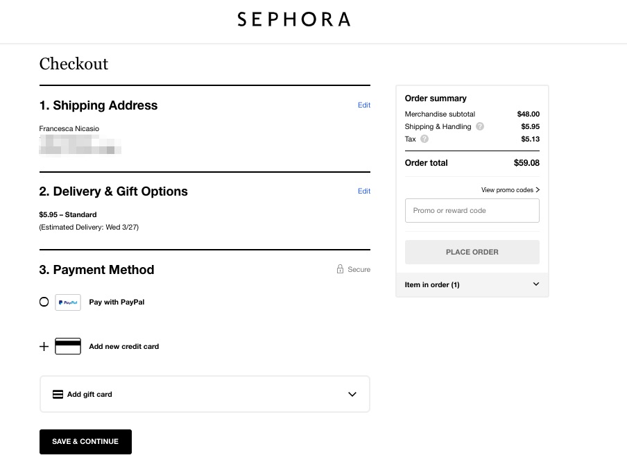 sephora checkout example