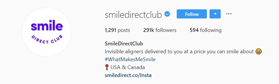 smile direct club instagram bio