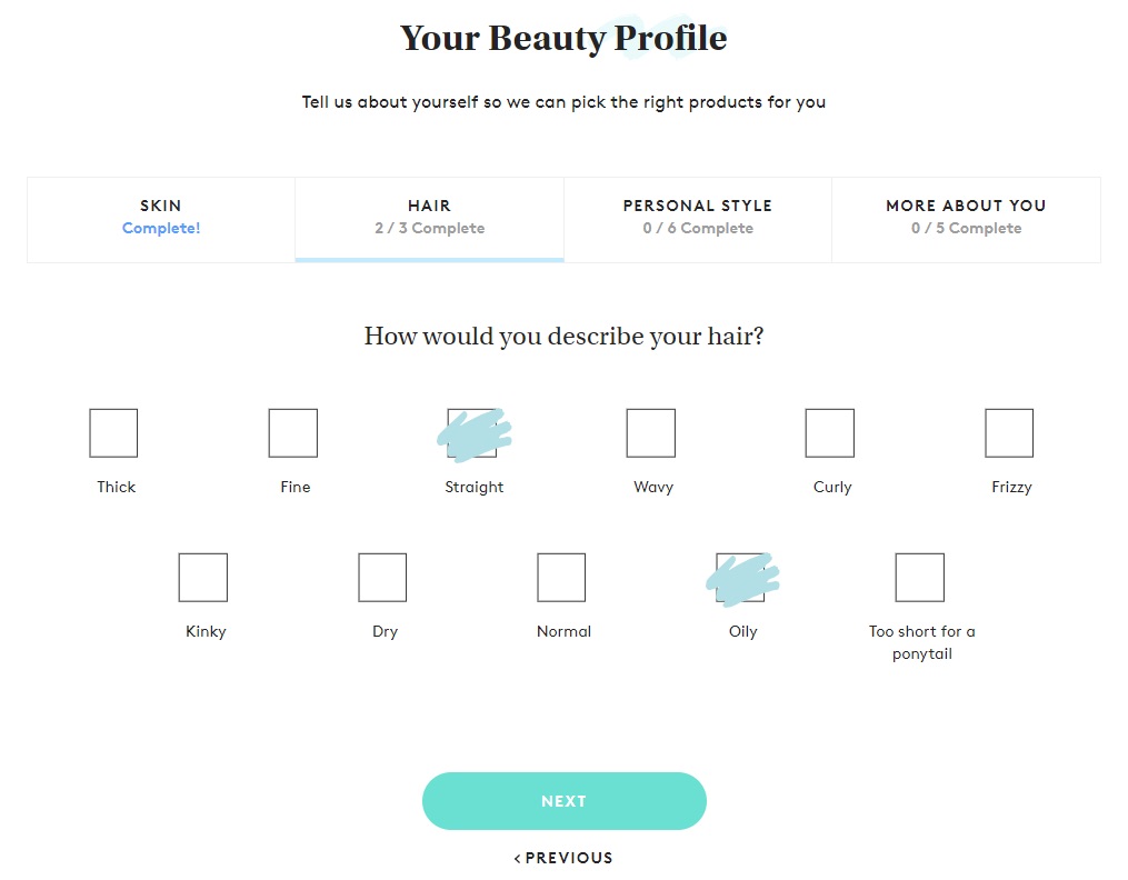 Birchbox Beauty Profile Quiz example