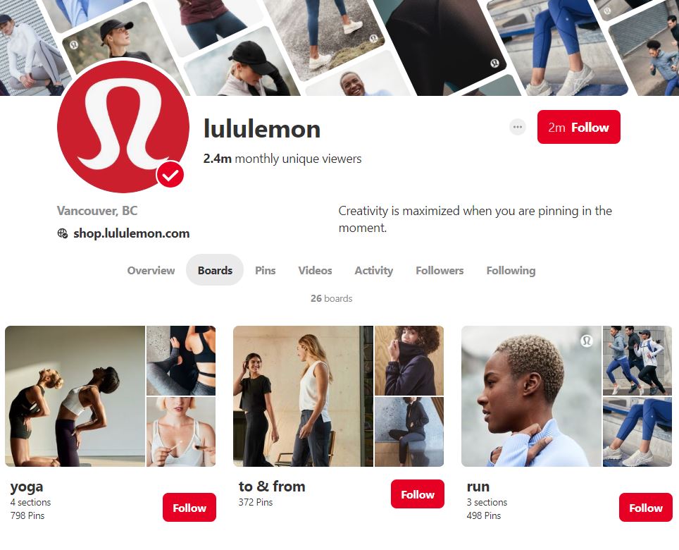 Lululemon Pinterest example