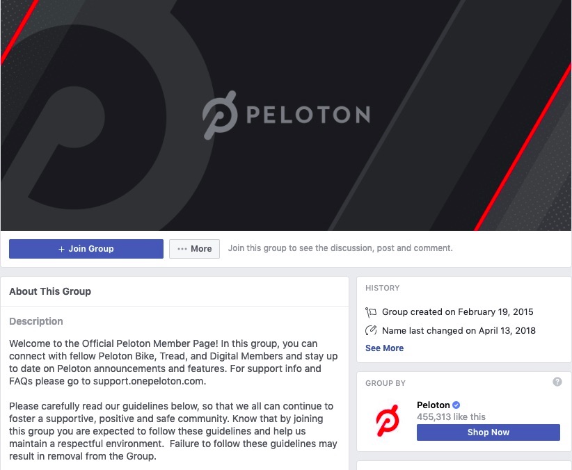 Peleton Facebook Group Example
