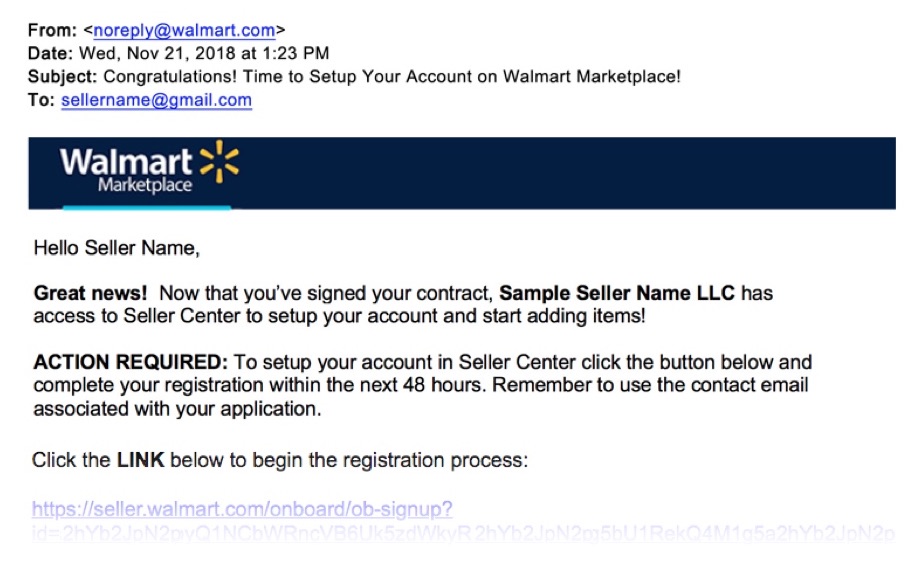Walmart Marketplace Application Email