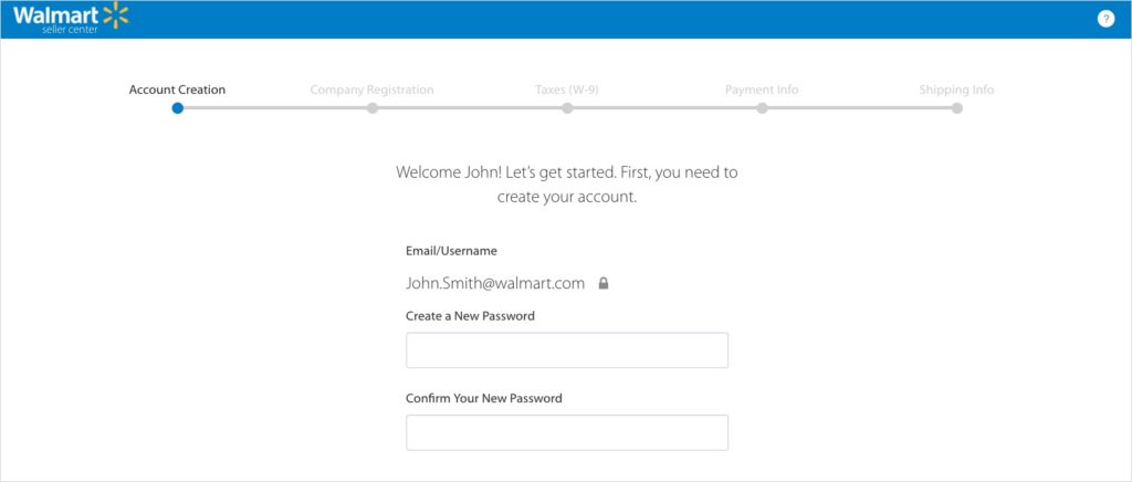 Walmart marketplace acount creation