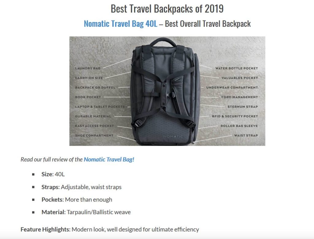 nomatic travel bookbag description