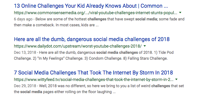 social media challenges search example