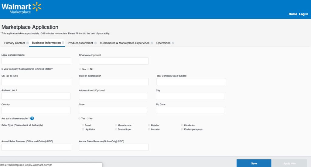 walmart marketplace business information application