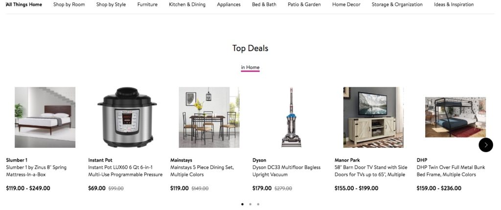 walmart marketplace home section
