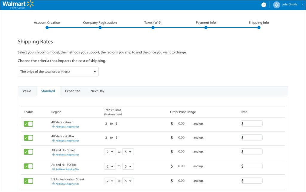 walmart marketplace shipping model options