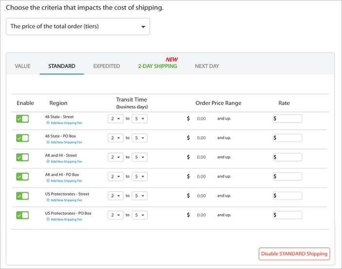 walmart marketplace shipping pricing options