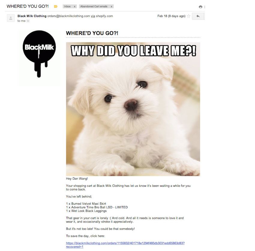 black milk email example