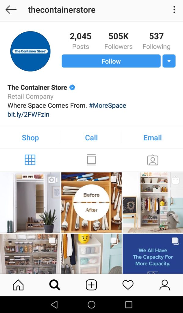 container store instagram bio