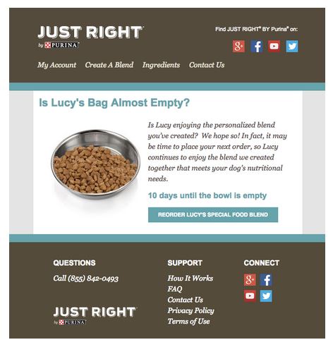 email replenish example from purina