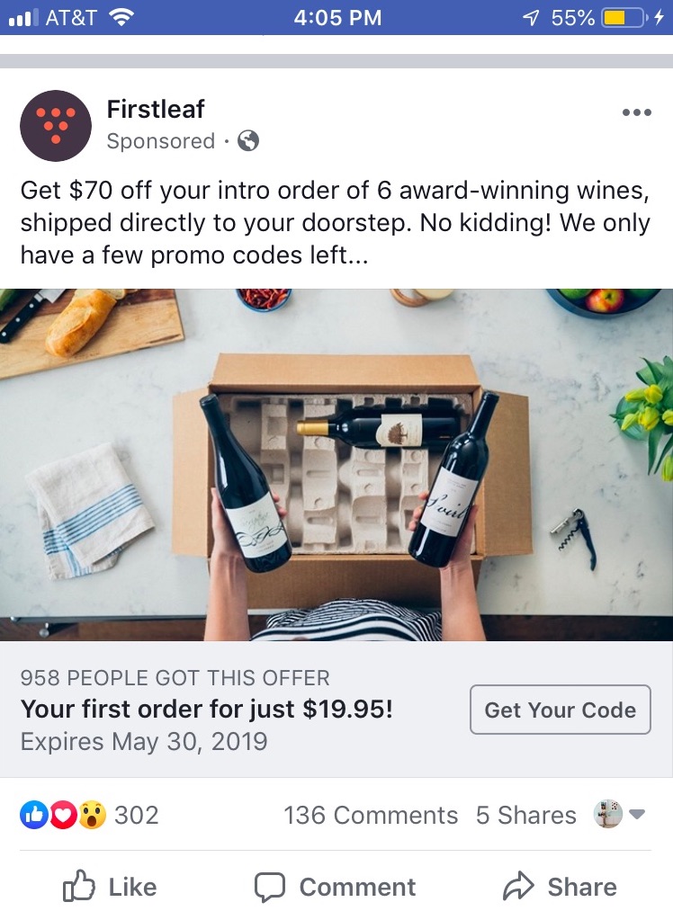 firstleaf facebook sponsored post example