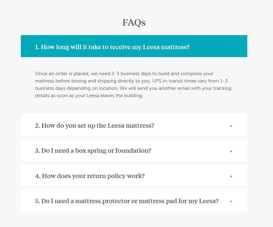 leesa FAQs example