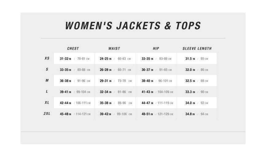 northface sizing graphic