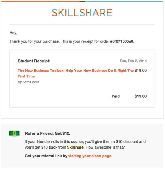 skillshare referral email example