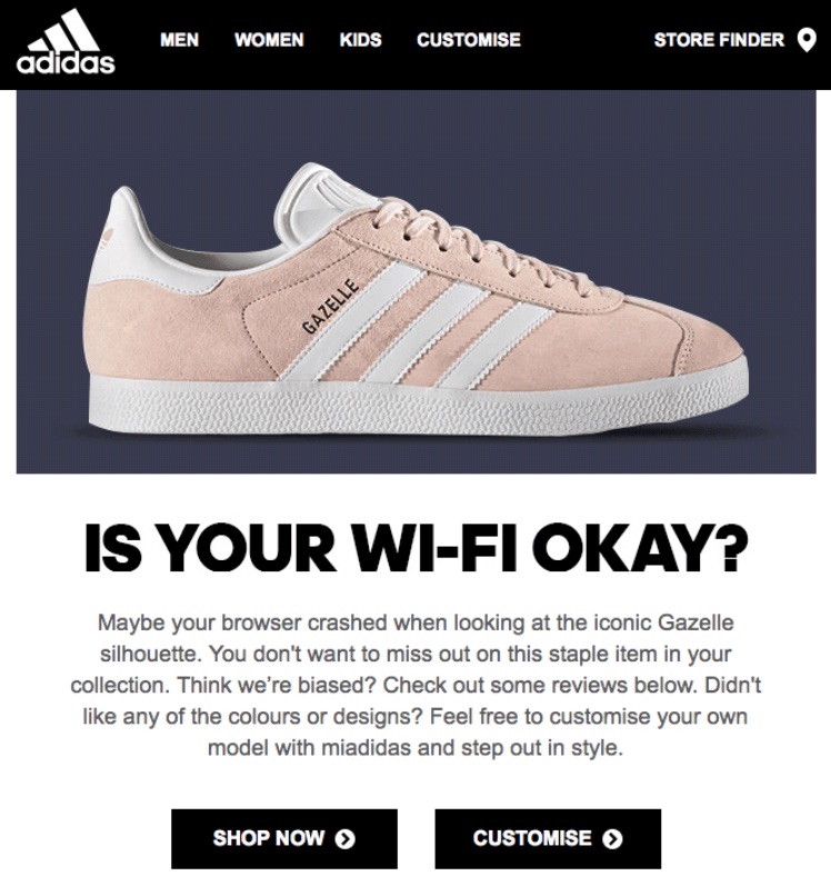 Adidas Email Cart Abandonment Example