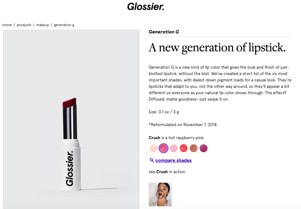 Glossier Product Page Ad Example