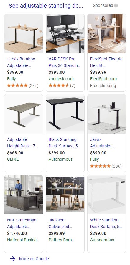adjustable standing desks search example