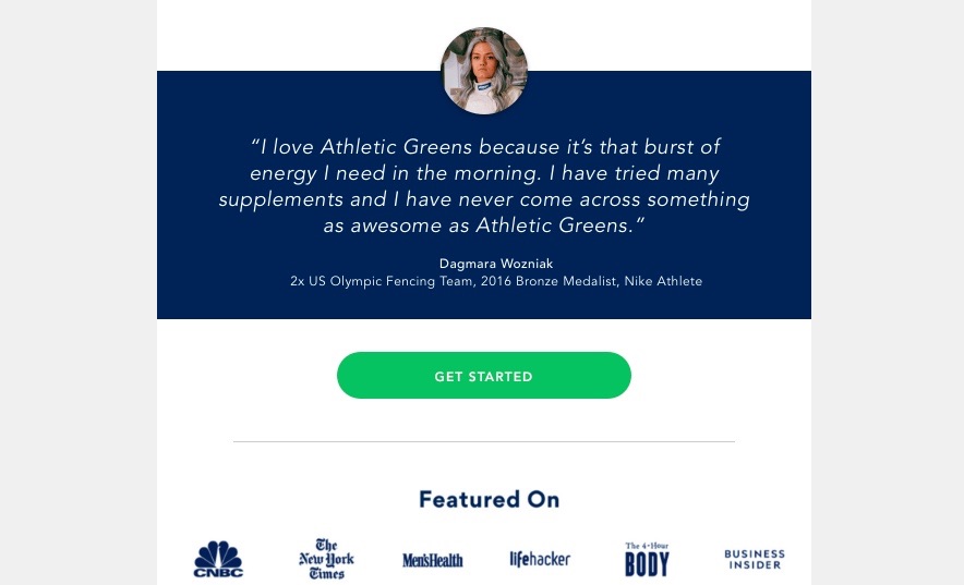 athletic greens email customer story example