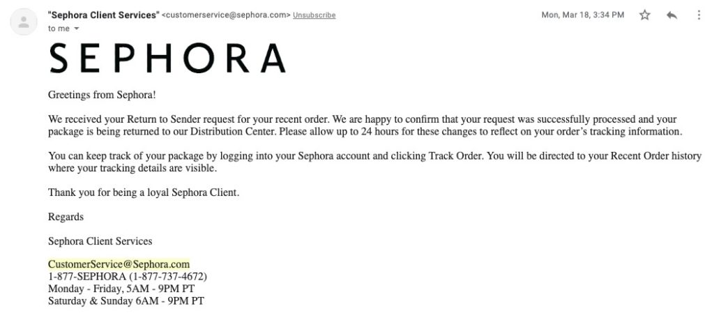 sephora email example