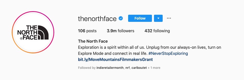the north face instagram bio