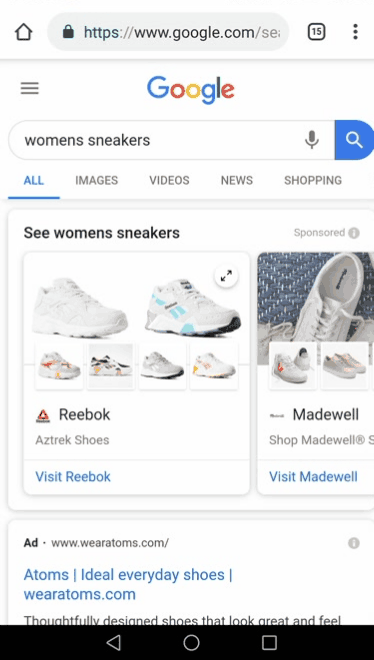 womens sneakers product listing ads search example