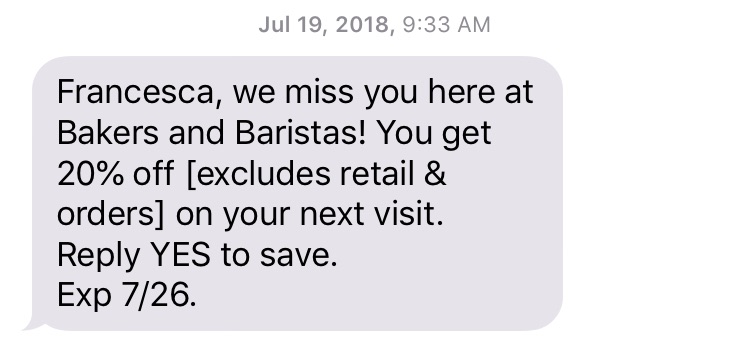 Bakers and Baristas SMS Example