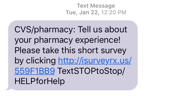 CVS Pharmacy Experience SMS Example